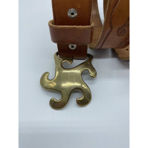 Brown Women's Embossed Belt Genuine Leather Size 26 Brass Buckle - Picture 16 of 16